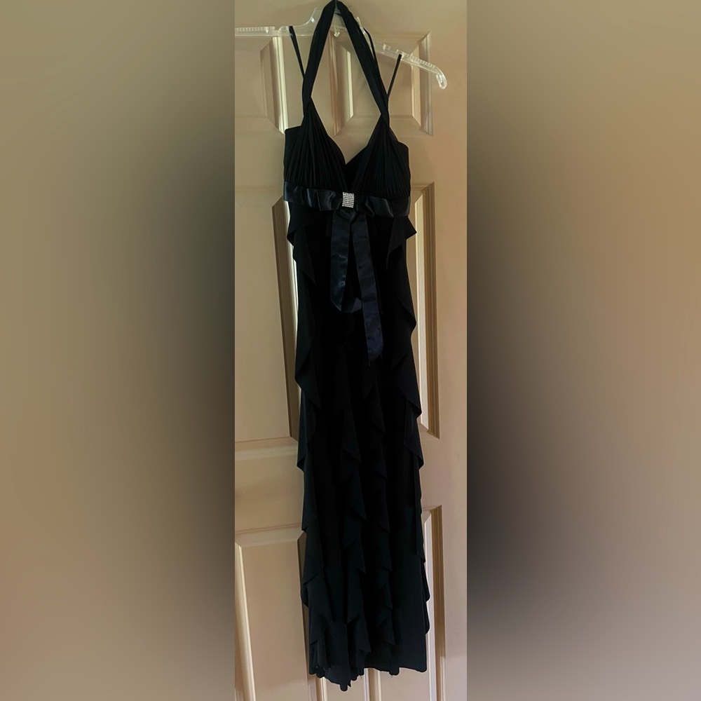 Black DJ Jaz Ruffled Halter Dress, Size 8 (US)